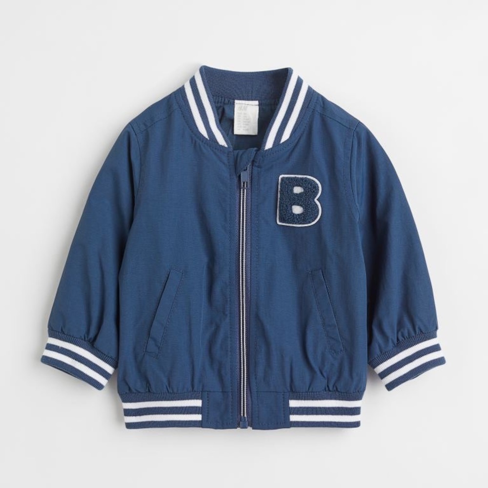LIKE NEW H+M toddler navy baseball jacket with B appliqué. 18 mths ONLY WORN 1x!